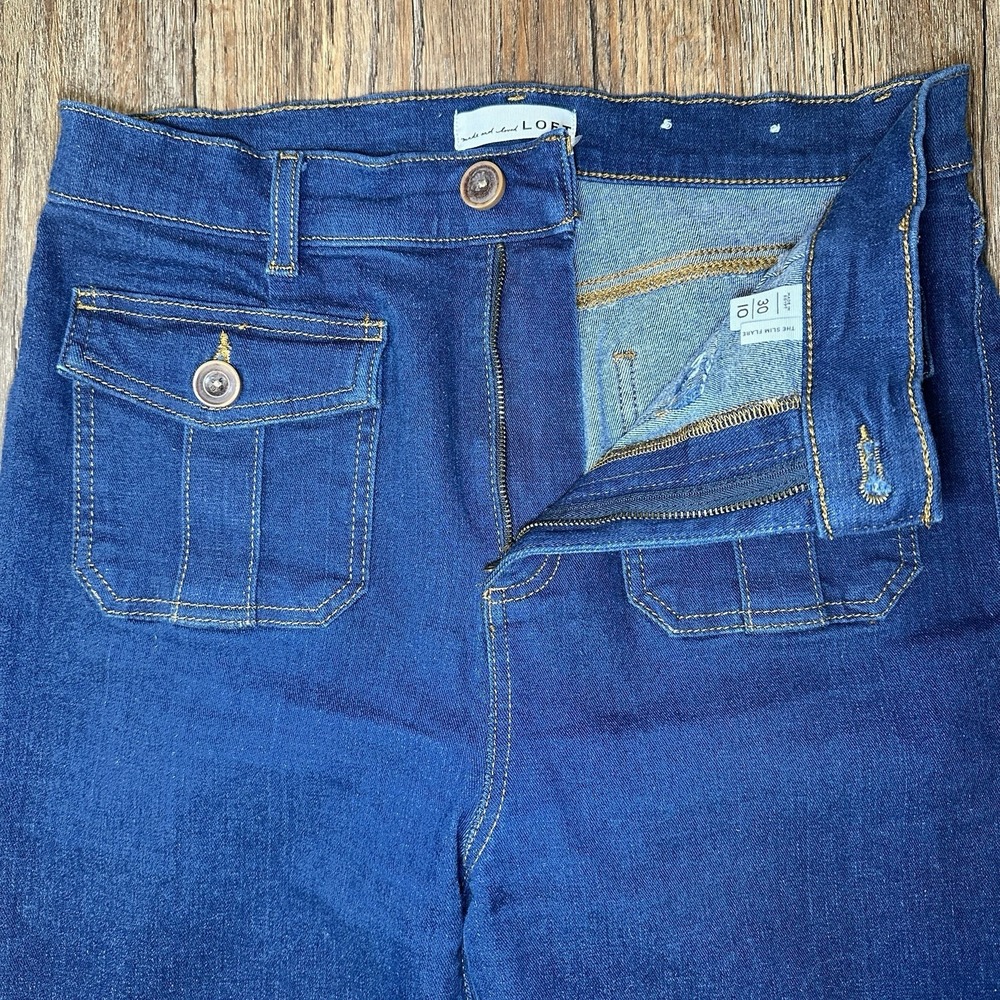 LOFT High Rise Slim Flare Jeans Womens 30/10 Stretch Denim Front Pockets Casual - Picture 3 of 7